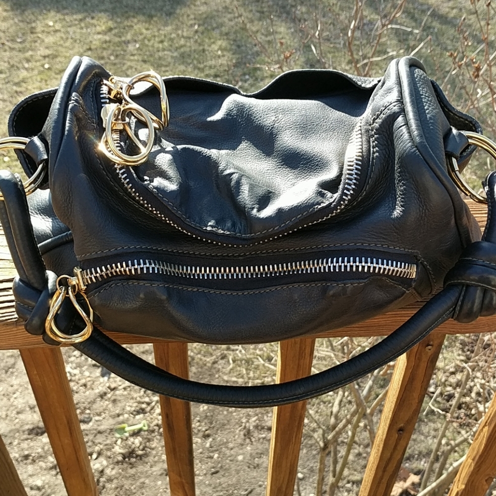 Donna Karan Italian leather hobo bag black gold